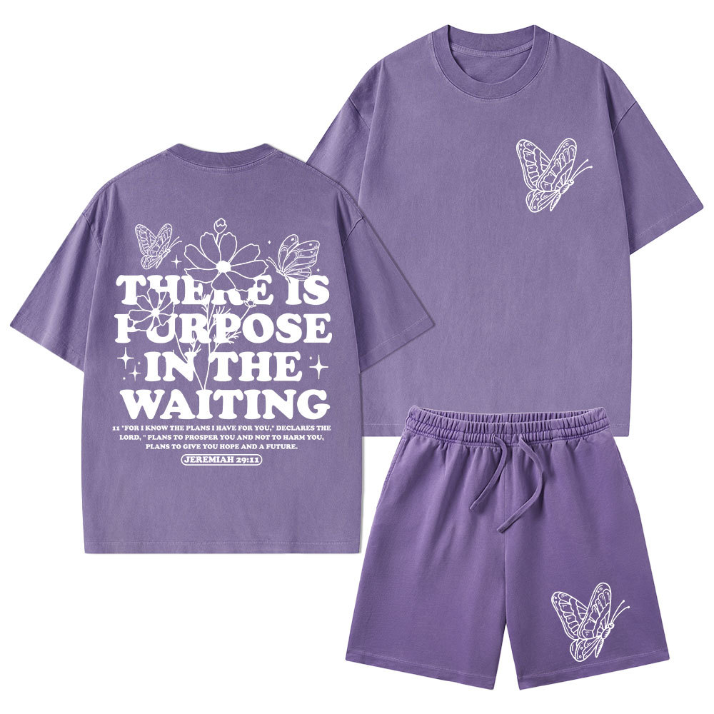 There Is Purpose In Waiting Christian Washed T-Shirt & Shorts