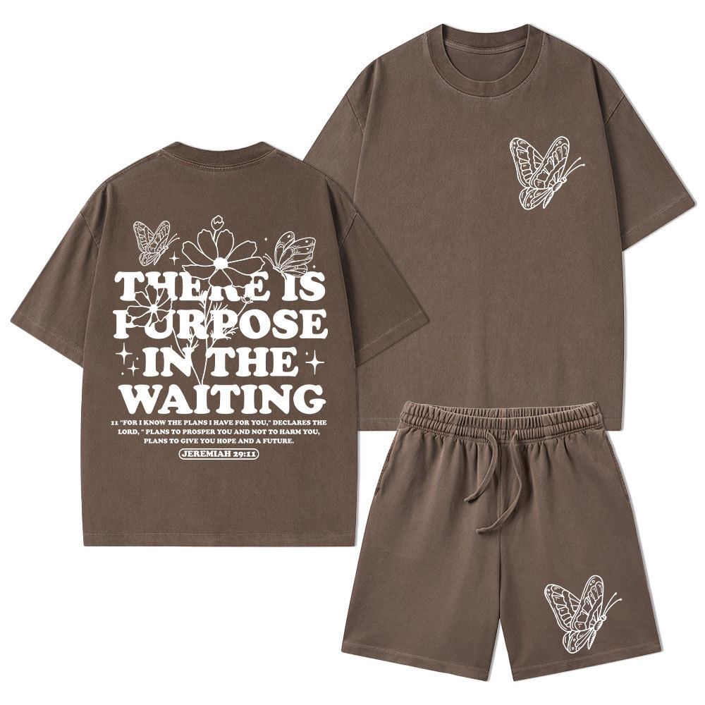 There Is Purpose In Waiting Christian Washed T-Shirt & Shorts