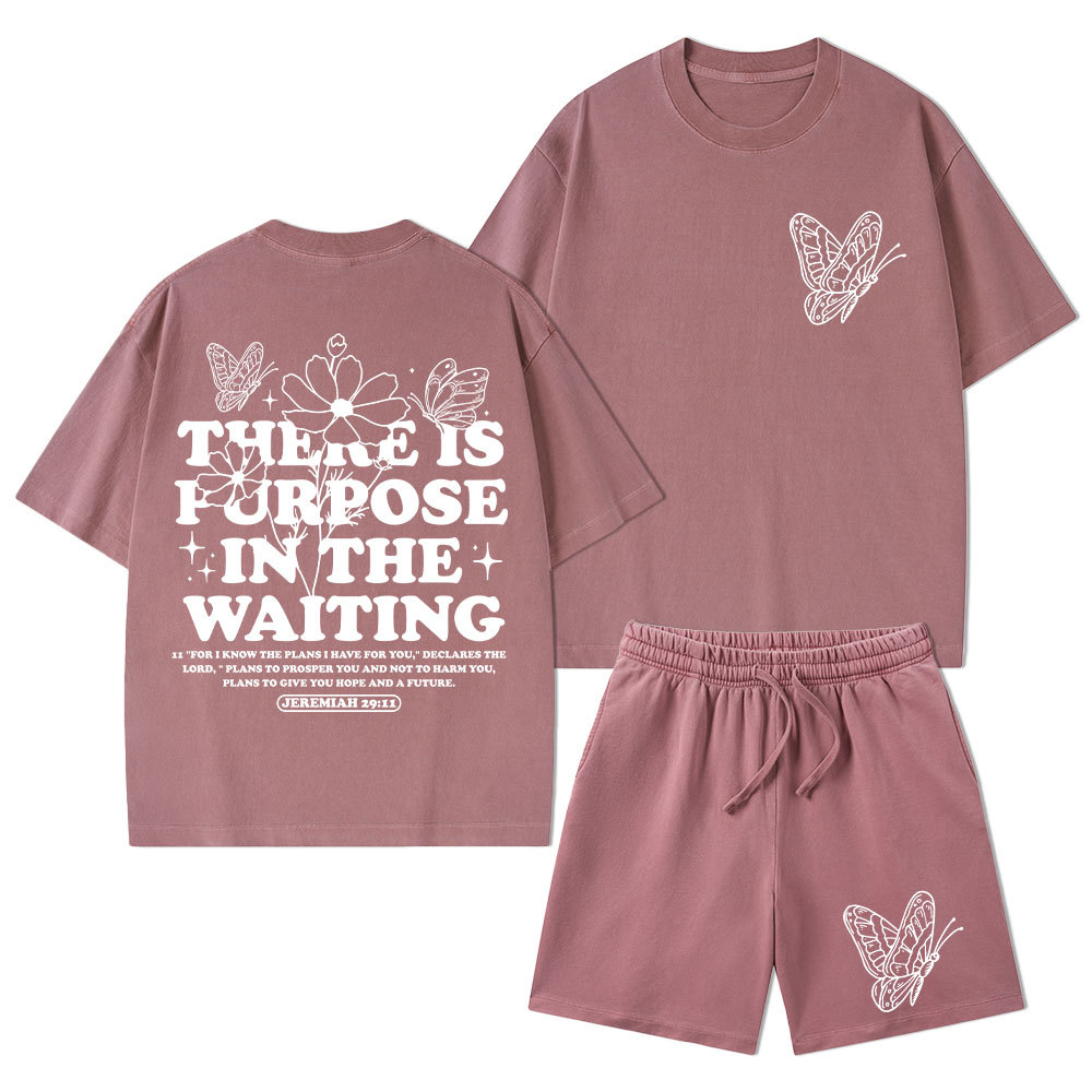 There Is Purpose In Waiting Christian Washed T-Shirt & Shorts