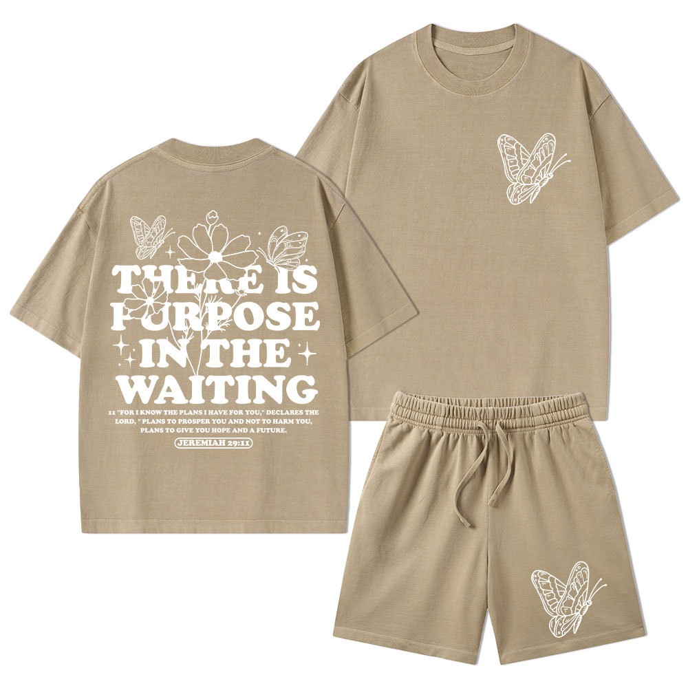 There Is Purpose In Waiting Christian Washed T-Shirt & Shorts
