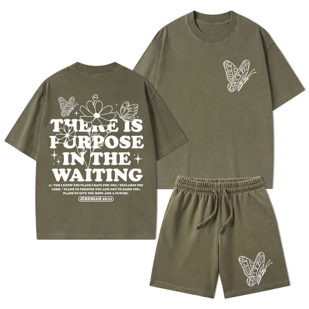 There Is Purpose In Waiting Christian Washed T-Shirt & Shorts