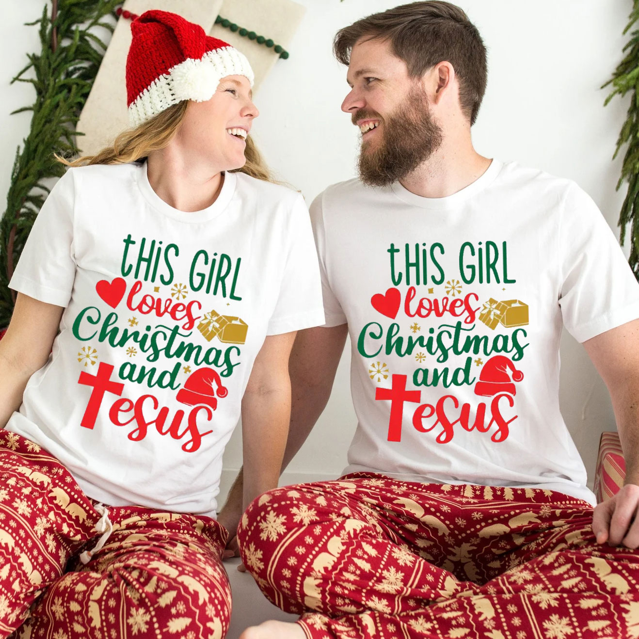 This Girl Loves Christmas And Jesus Christian T-Shirt