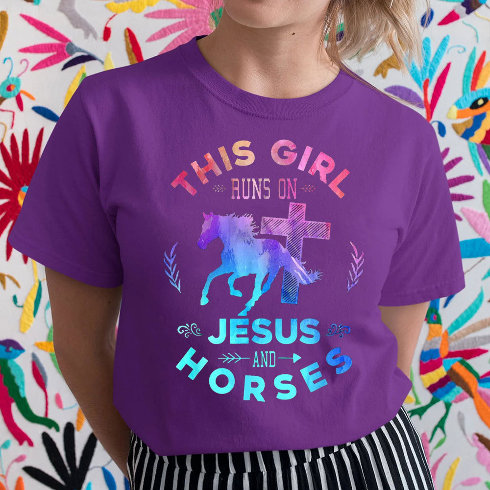 This Girl Runs On Jesus And Horses Christian T-Shirt