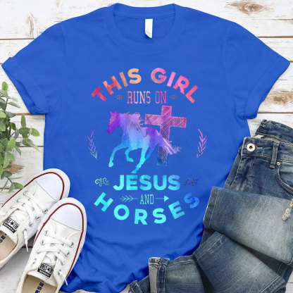 This Girl Runs On Jesus And Horses Christian T-Shirt