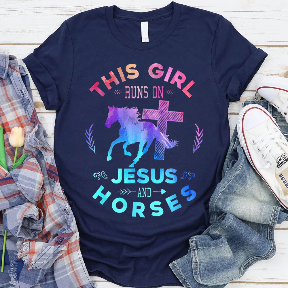 This Girl Runs On Jesus And Horses Christian T-Shirt