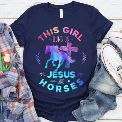This Girl Runs On Jesus And Horses Christian T-Shirt