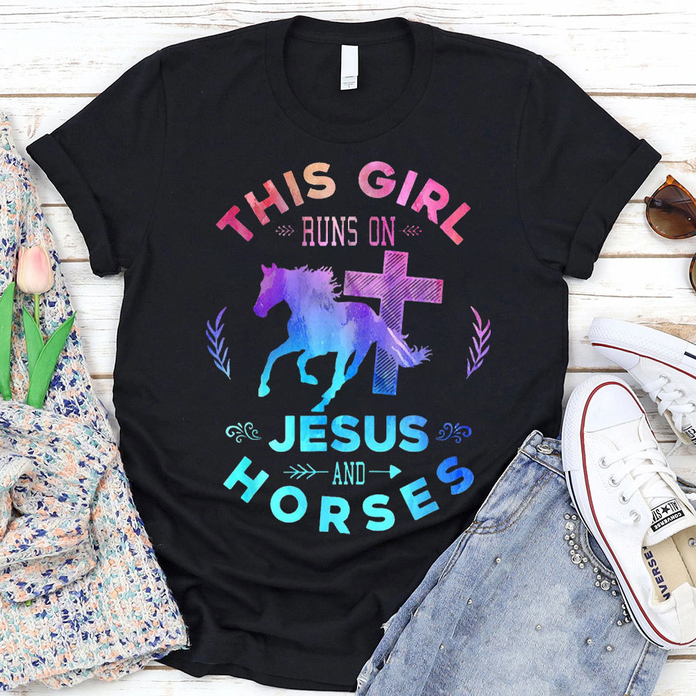 This Girl Runs On Jesus And Horses Christian T-Shirt