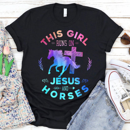 This Girl Runs On Jesus And Horses Christian T-Shirt