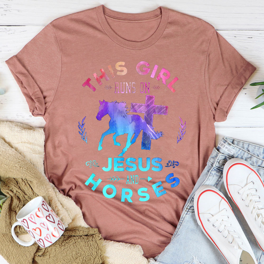 This Girl Runs On Jesus And Horses Christian T-Shirt
