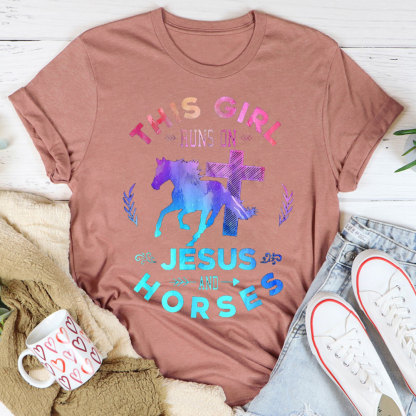 This Girl Runs On Jesus And Horses Christian T-Shirt