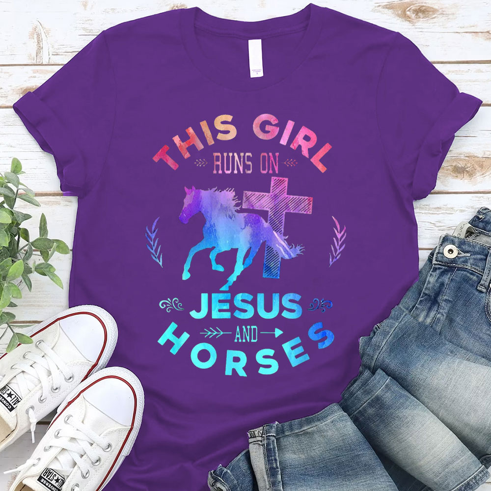 This Girl Runs On Jesus And Horses Christian T-Shirt