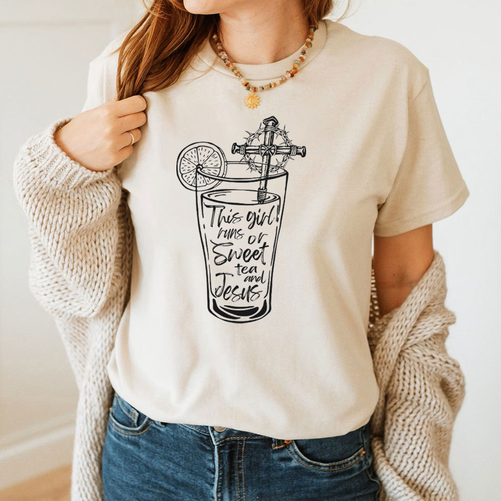 This Girl Runs Or Sweet Tea And Jesus Christian T-Shirt
