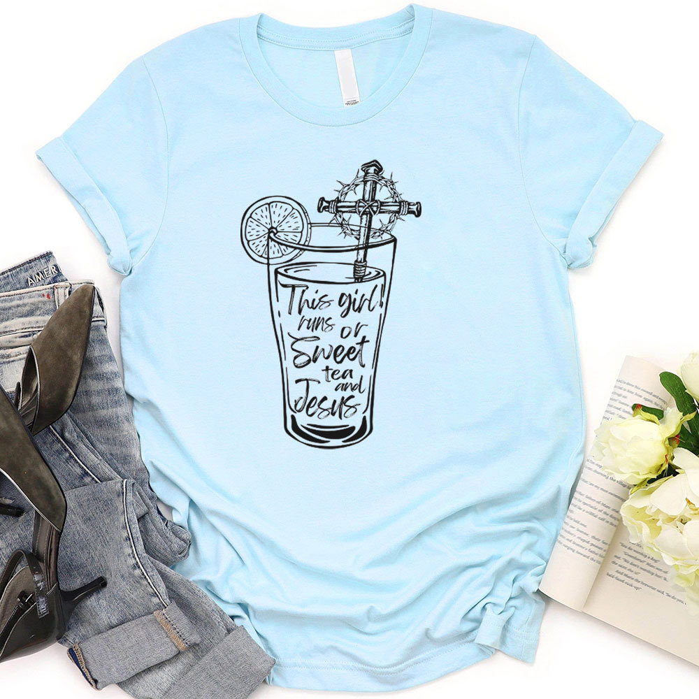This Girl Runs Or Sweet Tea And Jesus Christian T-Shirt