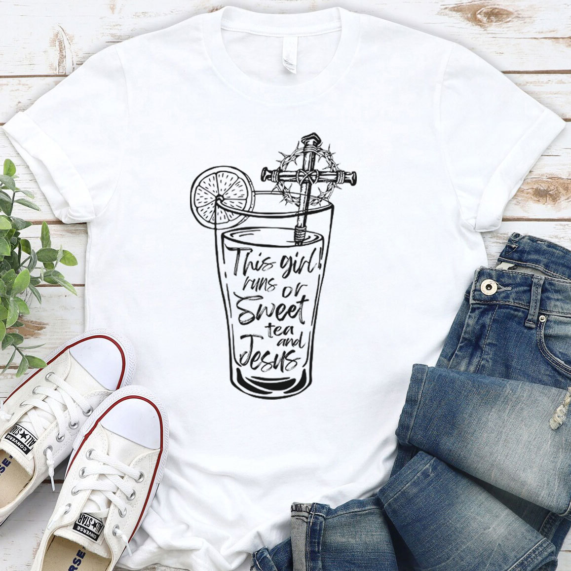 This Girl Runs Or Sweet Tea And Jesus Christian T-Shirt