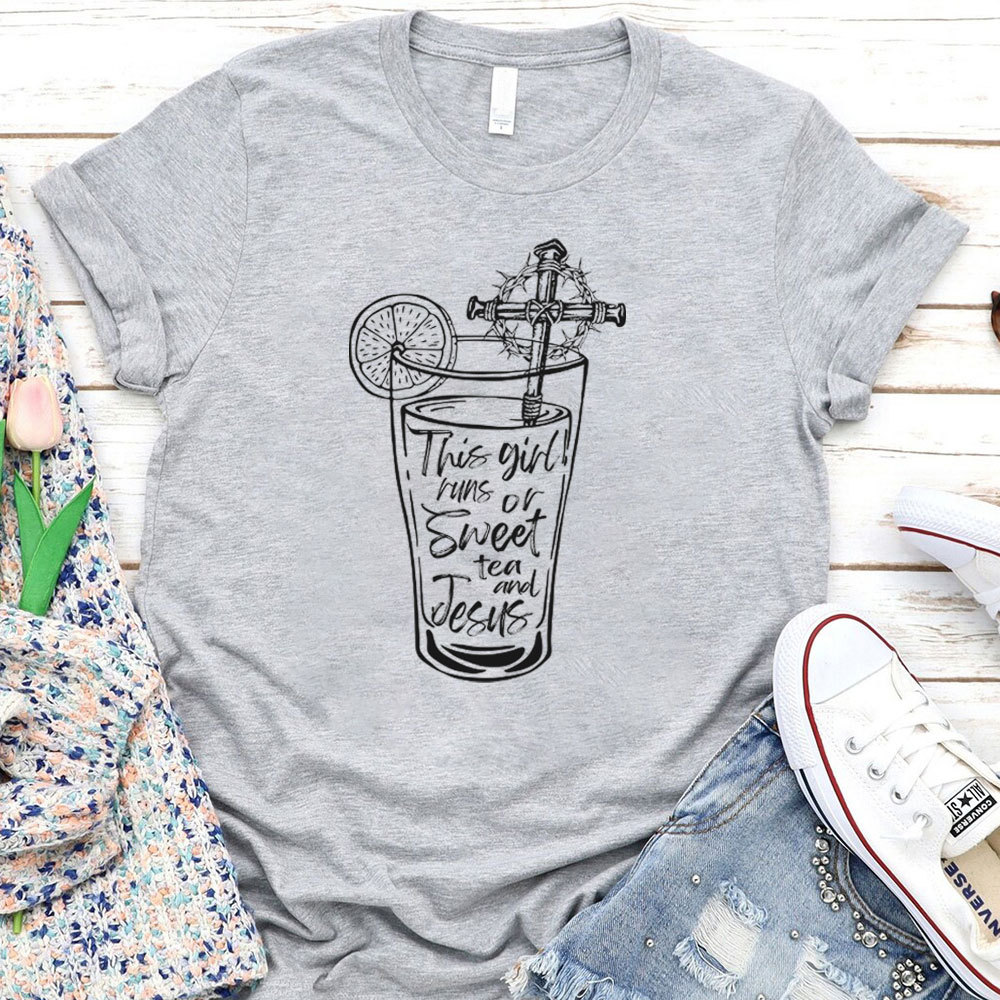 This Girl Runs Or Sweet Tea And Jesus Christian T-Shirt