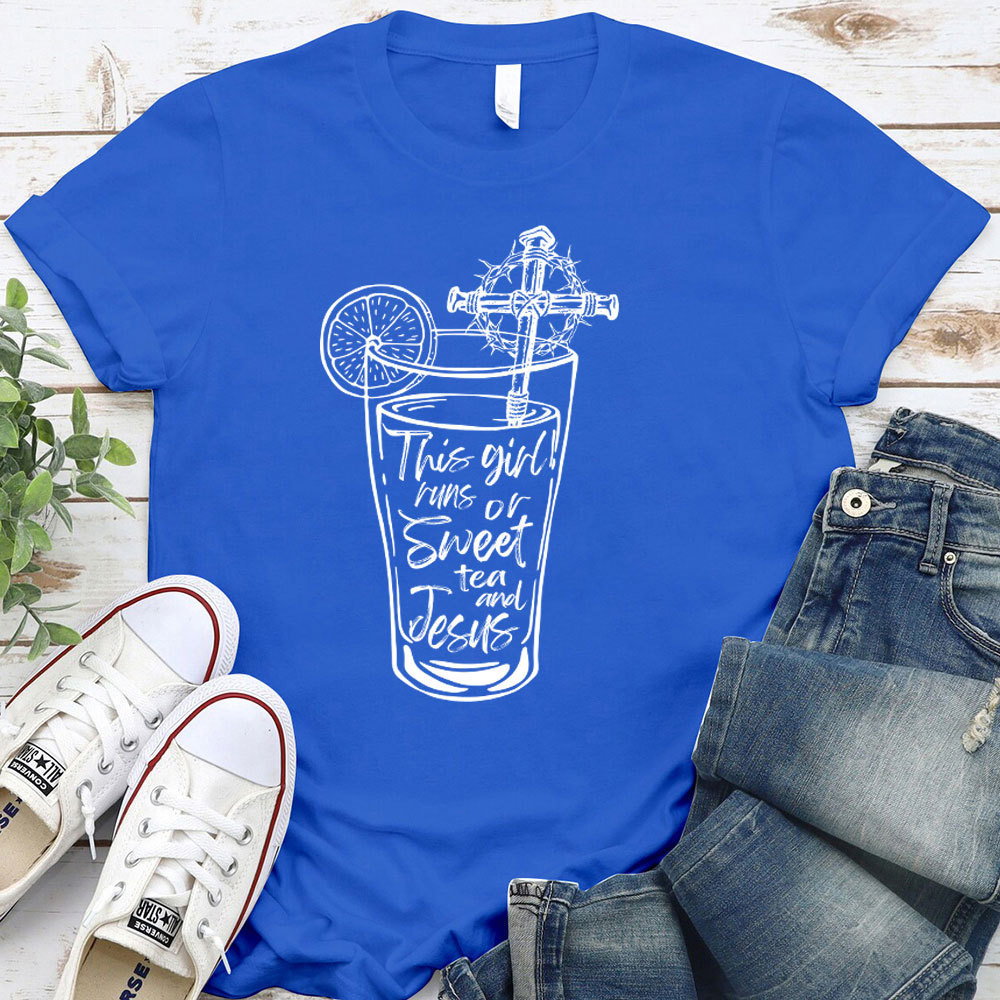 This Girl Runs Or Sweet Tea And Jesus Christian T-Shirt