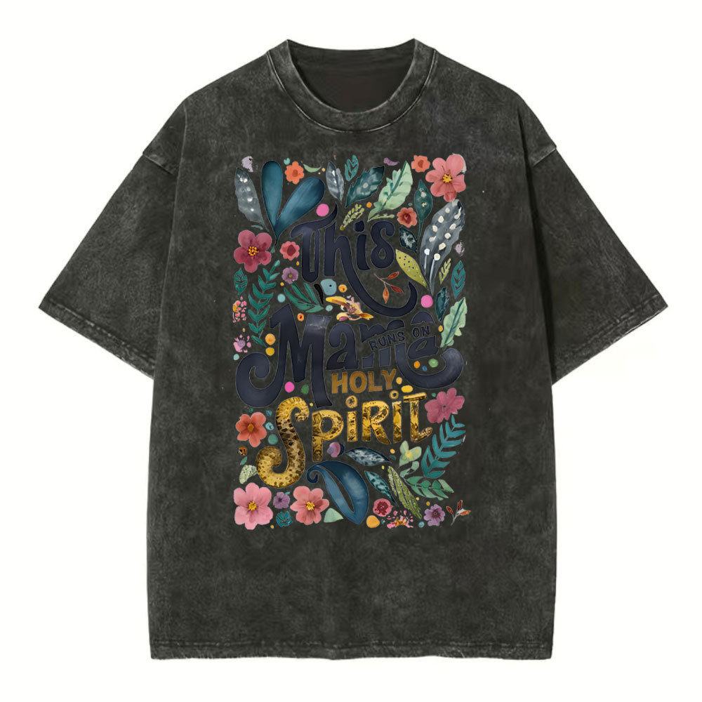This Mama Runs On Holy Spirit Christian Washed T-Shirt