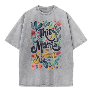 Image of This Mama Runs On Holy Spirit Christian Washed T-Shirt