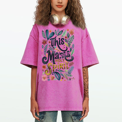 This Mama Runs On Holy Spirit Christian Washed T-Shirt
