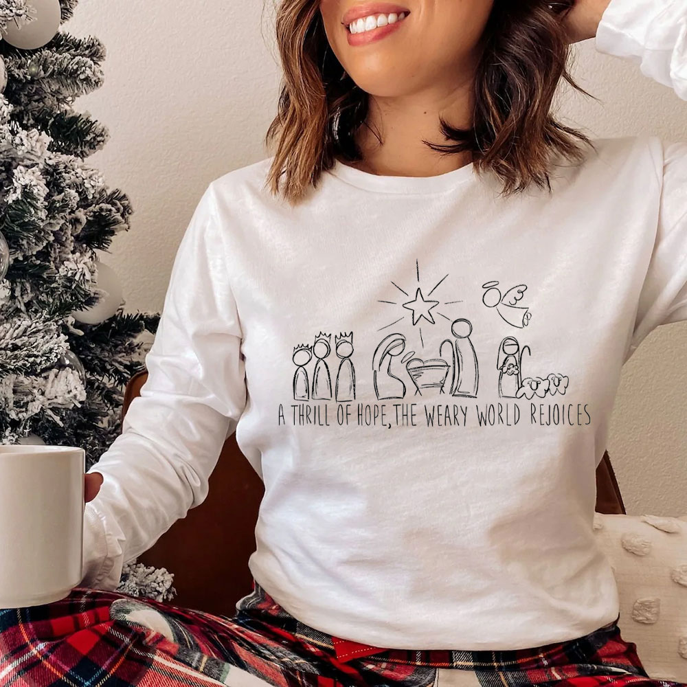 Thrill Of Hope Family Christmas Christian Long Sleeve T-Shirt