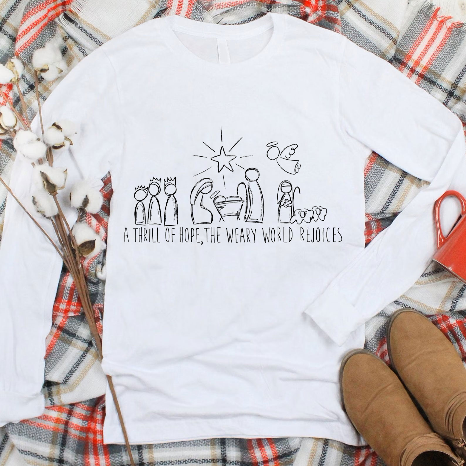 Thrill Of Hope Family Christmas Christian Long Sleeve T-Shirt