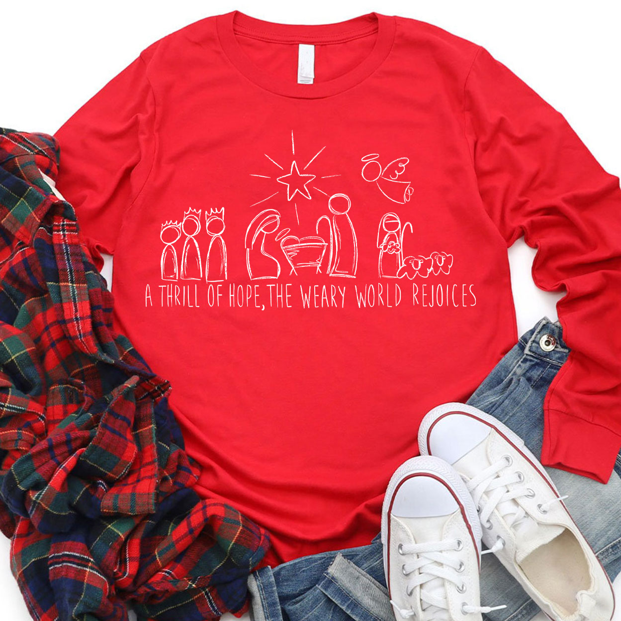 Thrill Of Hope Family Christmas Christian Long Sleeve T-Shirt