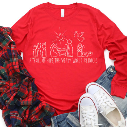 Thrill Of Hope Family Christmas Christian Long Sleeve T-Shirt