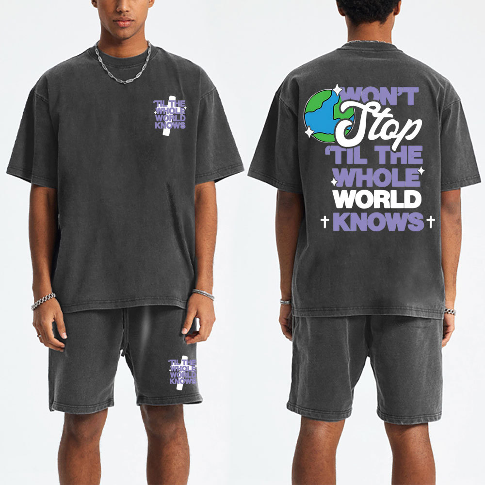 Til The Whole World Knows Christian Washed T-Shirt & Shorts