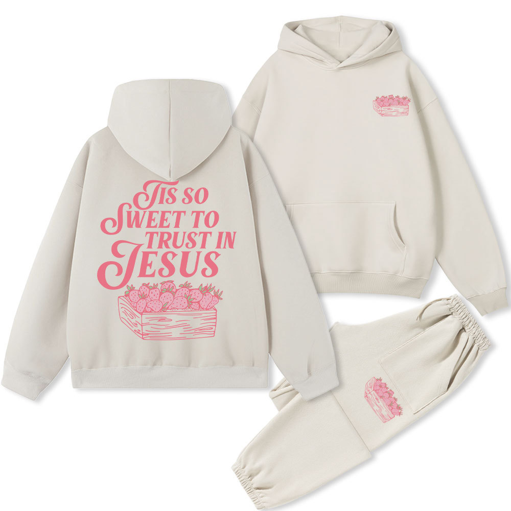 Tis So Sweet To Trust In Jesus Christian Premium Matching Fleece Hoodie Set