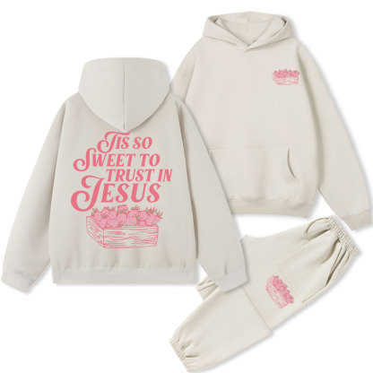 Tis So Sweet To Trust In Jesus Christian Premium Matching Fleece Hoodie Set