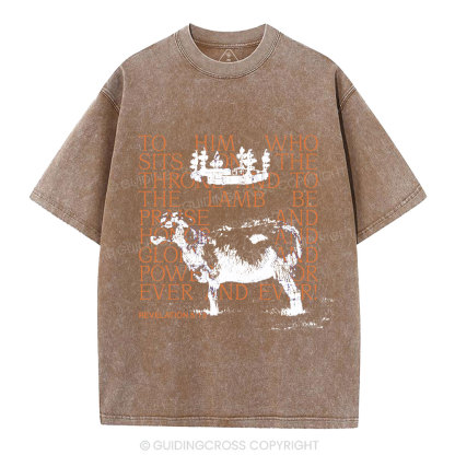 To Him Who Sits On The Throne And To The Lamb Christian Washed T-Shirt