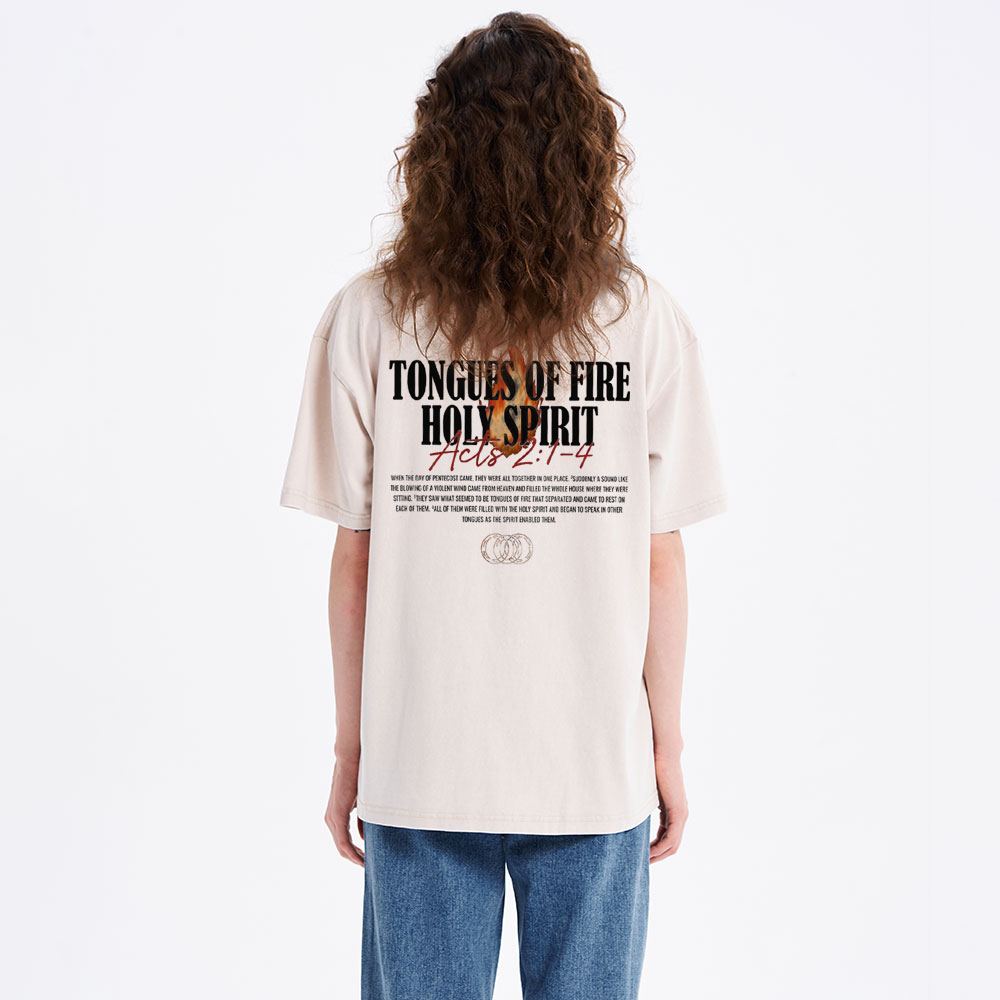 Tougues Of Fire Holy Spirit Christian Washed T-Shirt