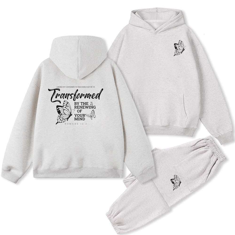 Transformed By The Renewing Of Your Mind Christian Fleece Hoodie Set