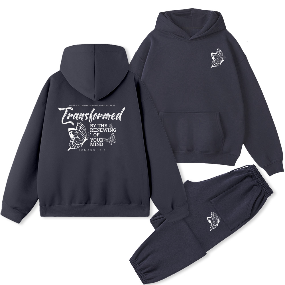 Transformed By The Renewing Of Your Mind Christian Fleece Hoodie Set