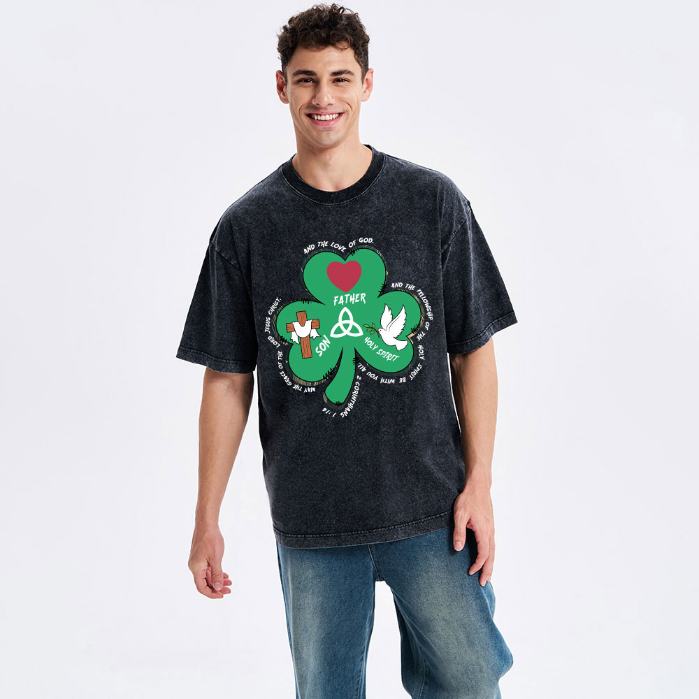 Trinity Clovers St. Patrick's Day Christian Washed T-Shirt