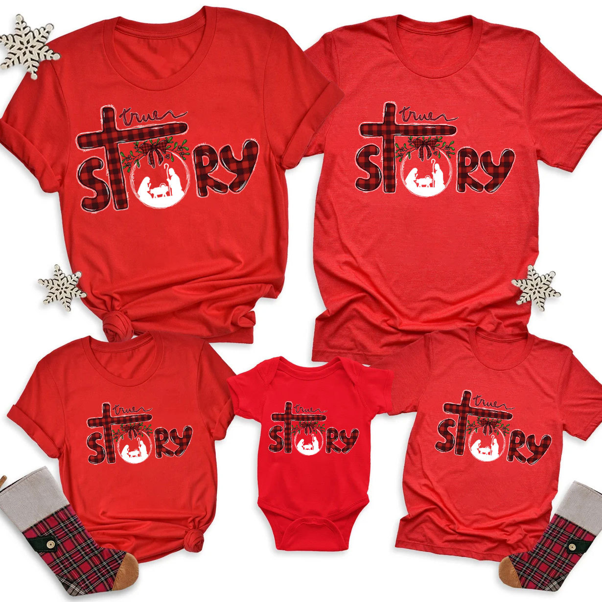 True Story Plaid Christian Christmas Family Matching Shirts