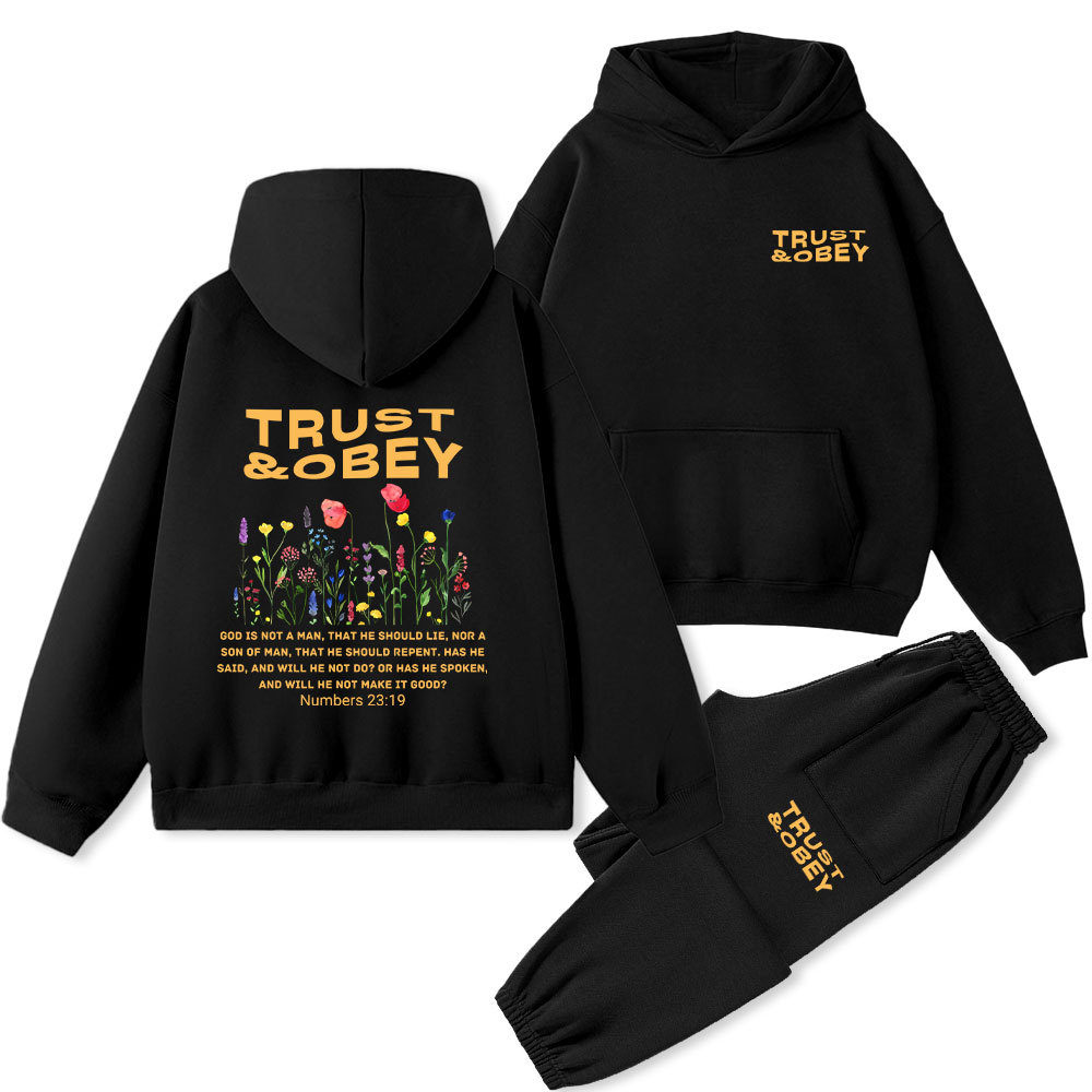 Trust And Obey Christian Premium Fleece Hoodie Set