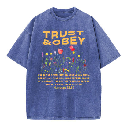 Trust And Obey Christian Washed T-Shirt