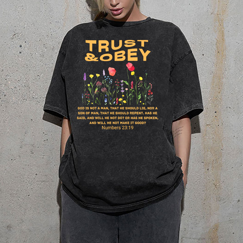 Trust And Obey Christian Washed T-Shirt