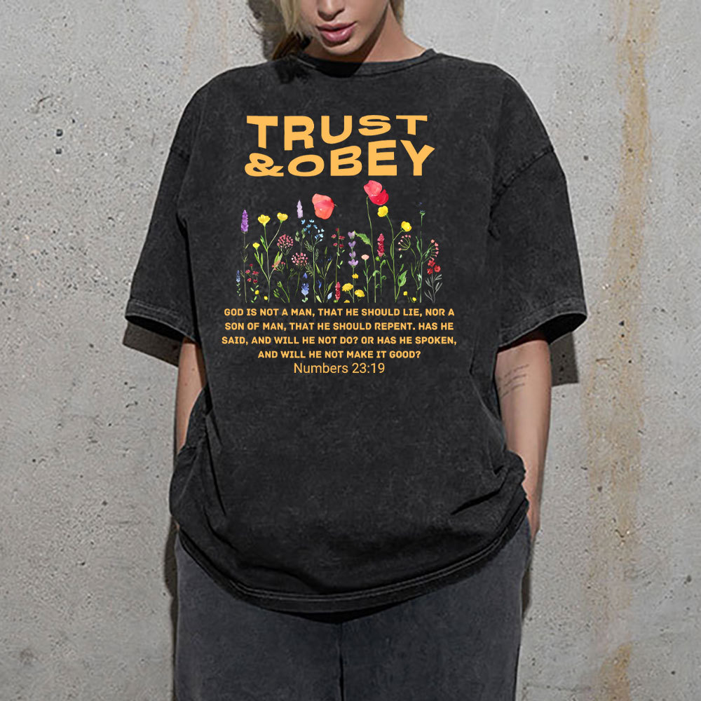 Trust And Obey Christian Washed T-Shirt