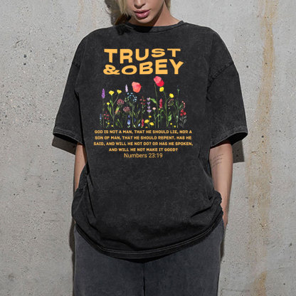 Trust And Obey Christian Washed T-Shirt