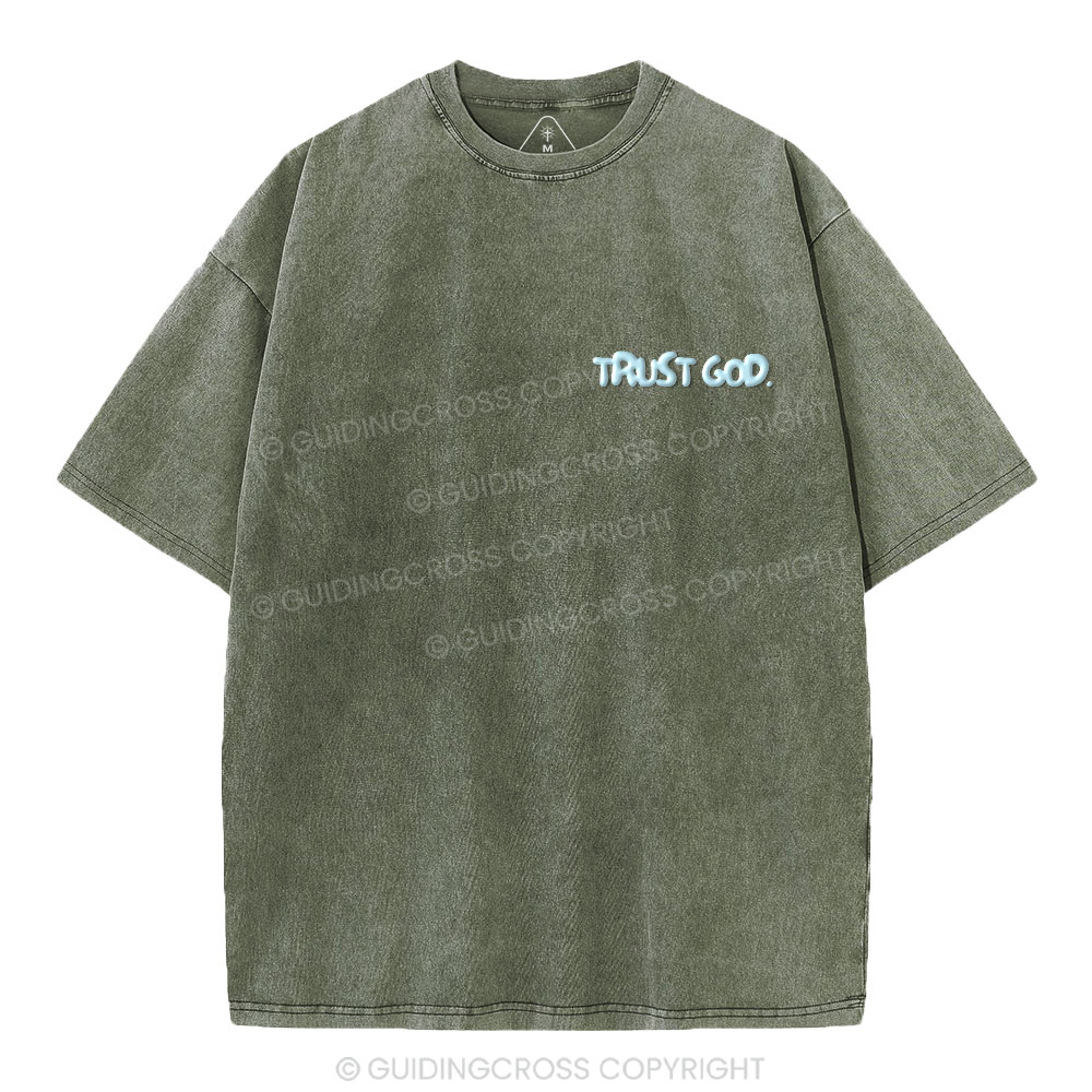 Trust God Christian Puff Printed Washed T-Shirt