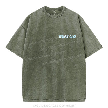 Trust God Christian Puff Printed Washed T-Shirt
