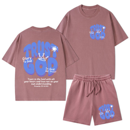 Trust God Christian Washed T-Shirt & Shorts