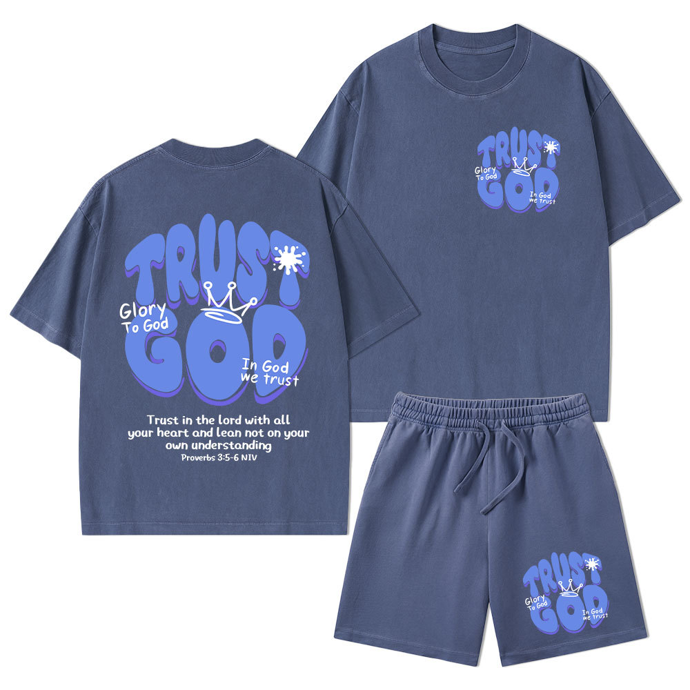 Trust God Christian Washed T-Shirt & Shorts