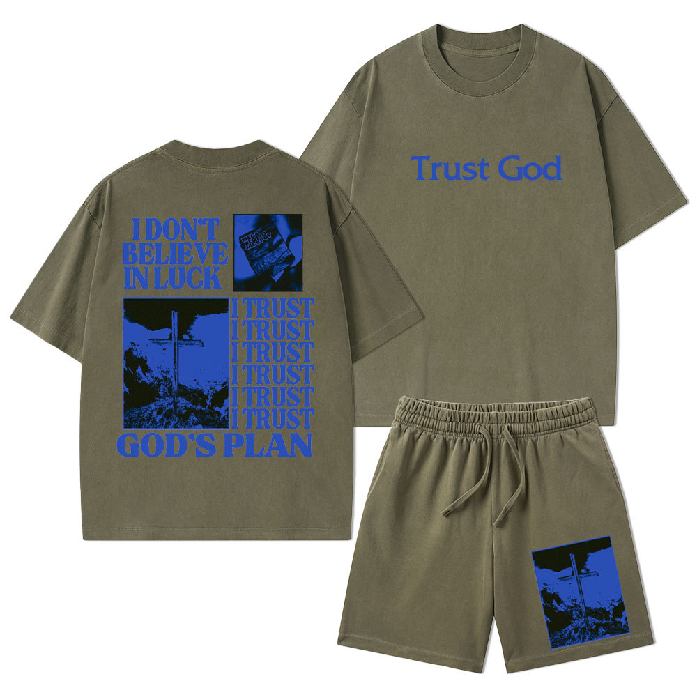 Trust God Christian Washed T-Shirt & Shorts