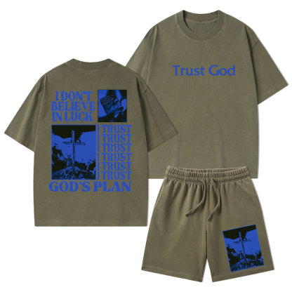 Trust God Christian Washed T-Shirt & Shorts