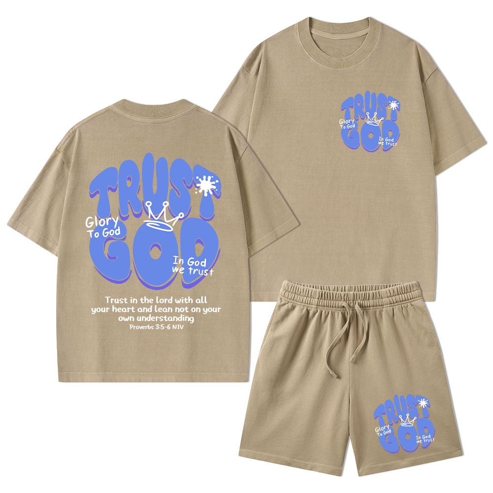 Trust God Christian Washed T-Shirt & Shorts