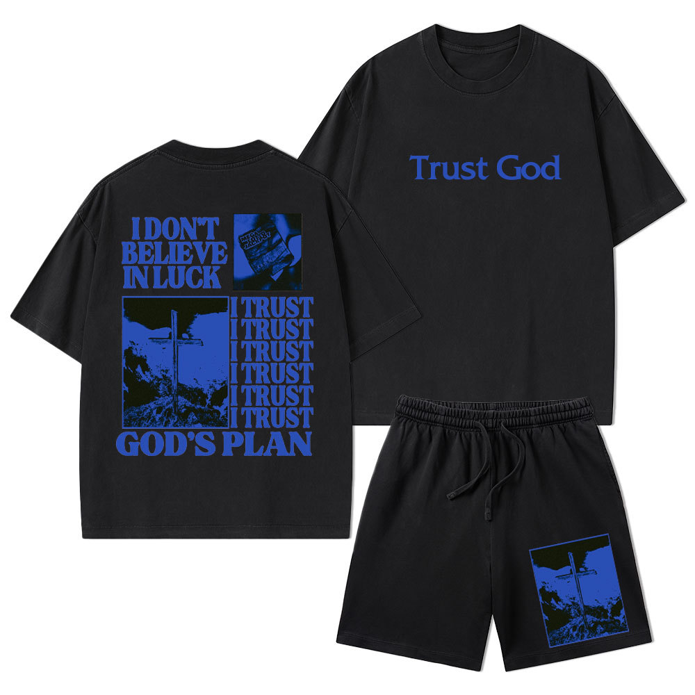 Trust God Christian Washed T-Shirt & Shorts