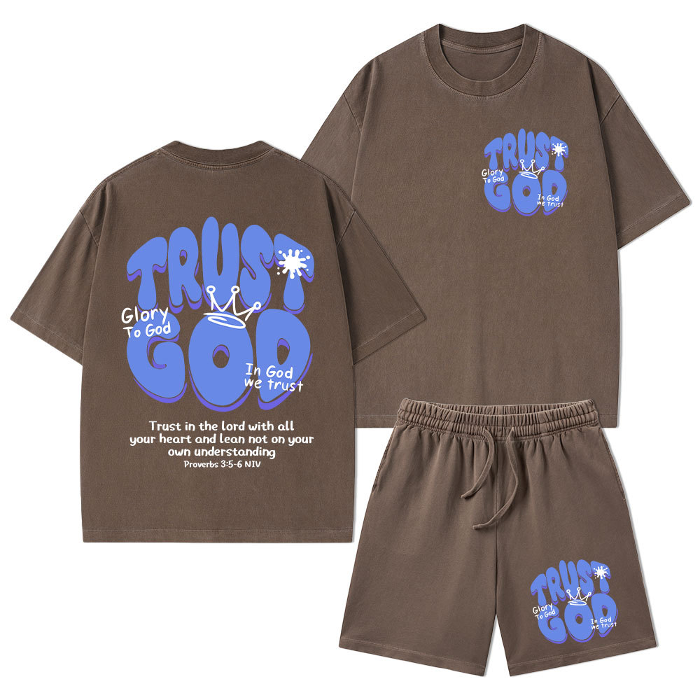 Trust God Christian Washed T-Shirt & Shorts